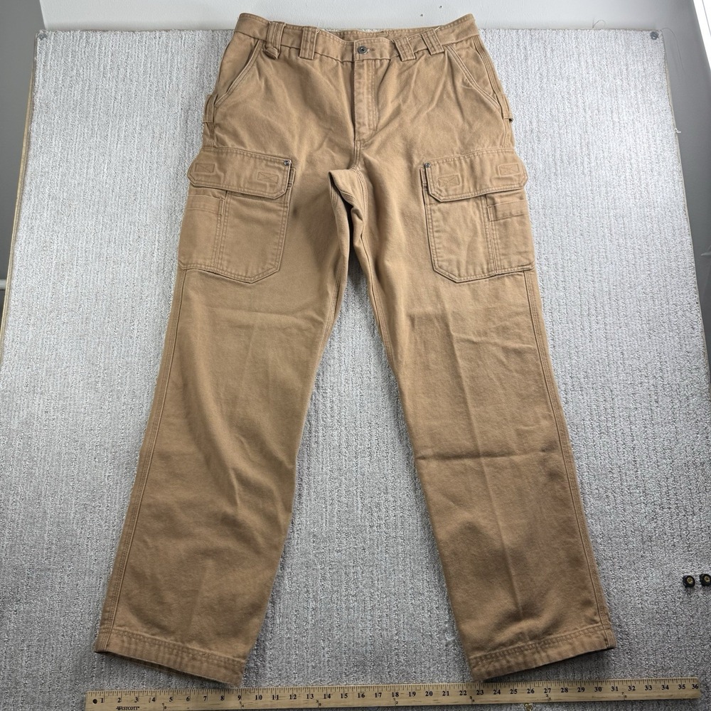 Duluth Trading Co Canvas Cargo Pants Men's Size 38x36 Tan Heavy Duty